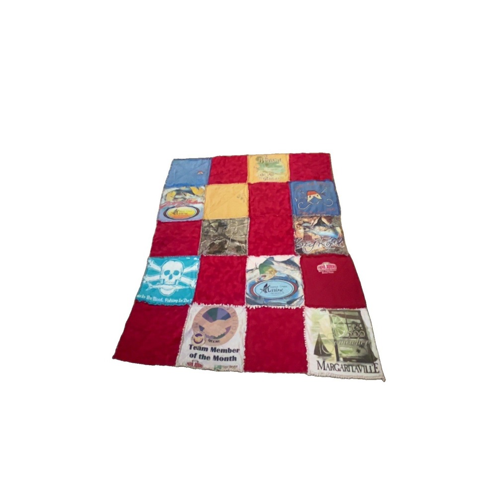 Handmade T-Shirt Rag Quilt Blanket Mens Fishing Margaritaville Red Minky 55x46
